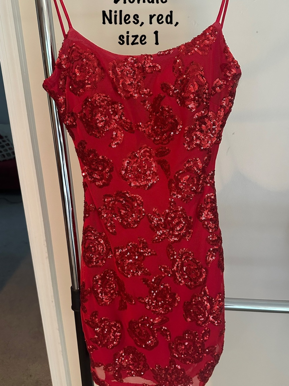 Red Sequin Floral Slip Mini Dress